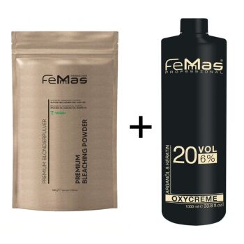 FemMas Premium Blondierpulver Weiss 500g + Oxycreme 6% 1L